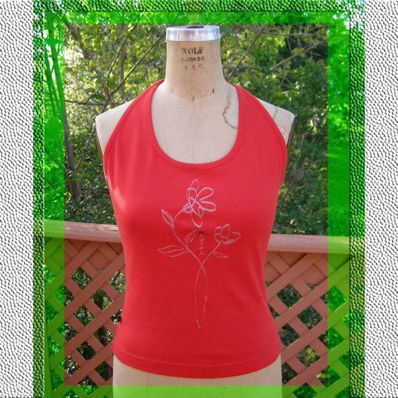 Y2K size L 8-10 Mecca Jeans Red Halter top - Picture 1 of 11